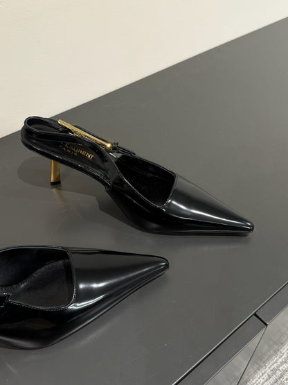 LEE SLINGBACK MID PUMPS IN BLACK SHINY CALFSKIN