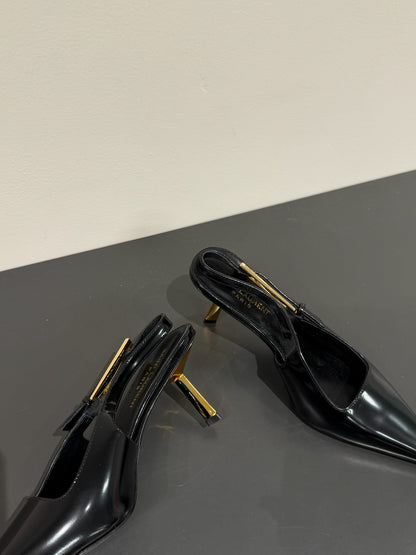 LEE SLINGBACK MID PUMPS IN BLACK SHINY CALFSKIN