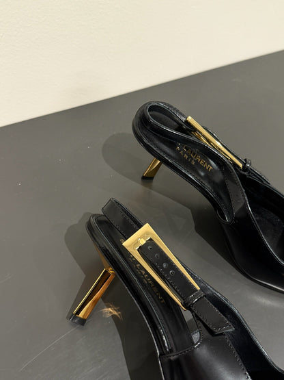 LEE SLINGBACK MID PUMPS IN BLACK SHINY CALFSKIN