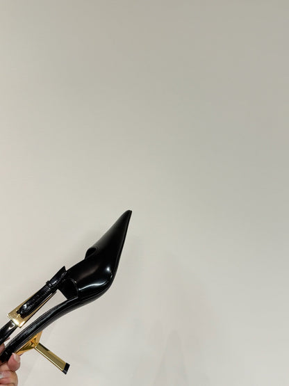 LEE SLINGBACK MID PUMPS IN BLACK SHINY CALFSKIN