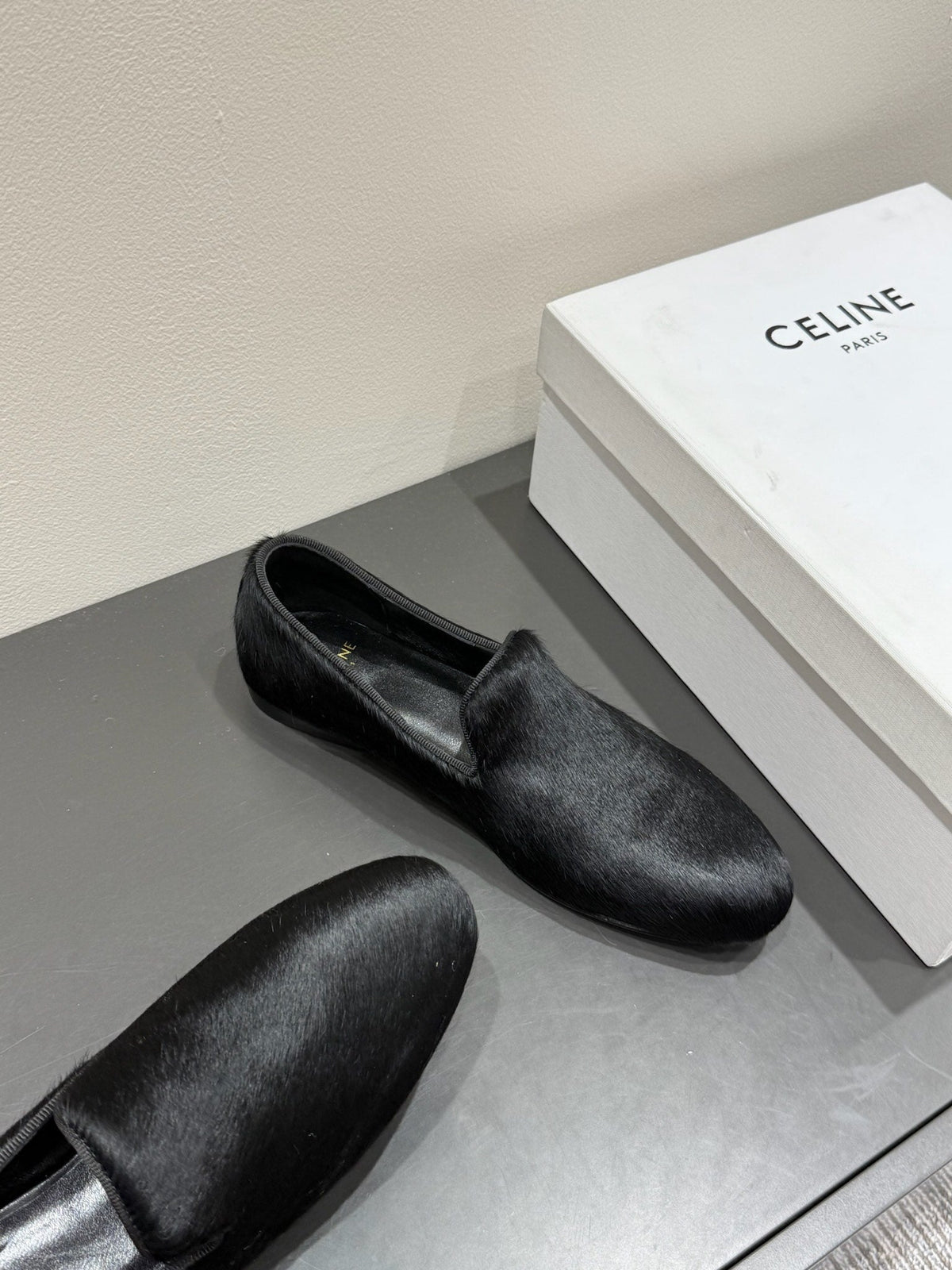 FURRY LOAFERS IN BLACK CALF HAIR