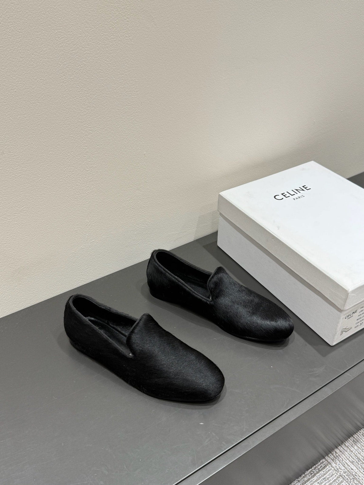 FURRY LOAFERS IN BLACK CALF HAIR