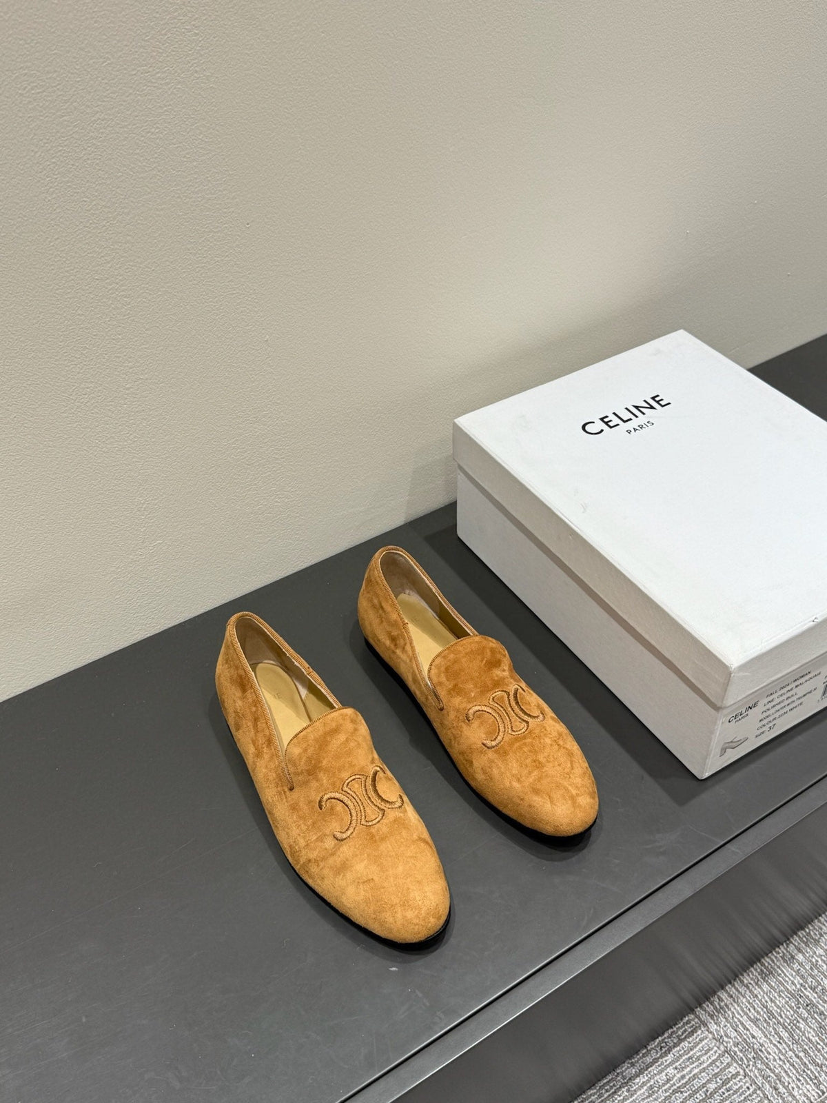 LOAFERS IN PEANUT BROWN SUEDE EMBROIDERED LOGO