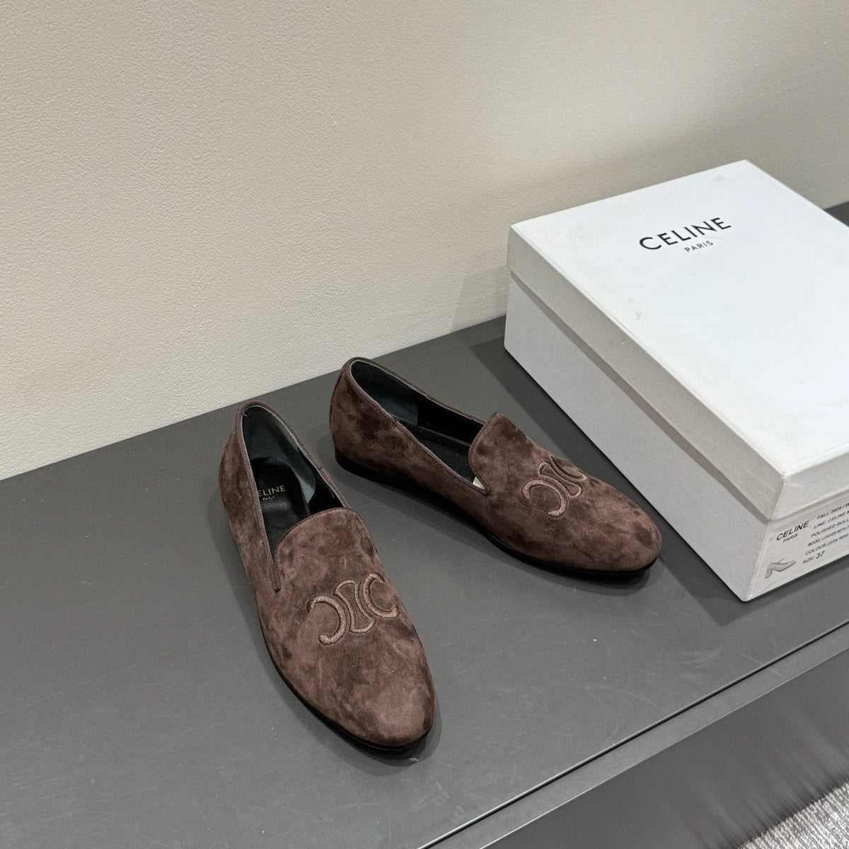 LOAFERS IN CHOCOLATE BROWN SUEDE EMBROIDERED LOGO
