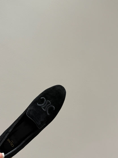 LOAFERS IN BLACK SUEDE EMBROIDERED LOGO