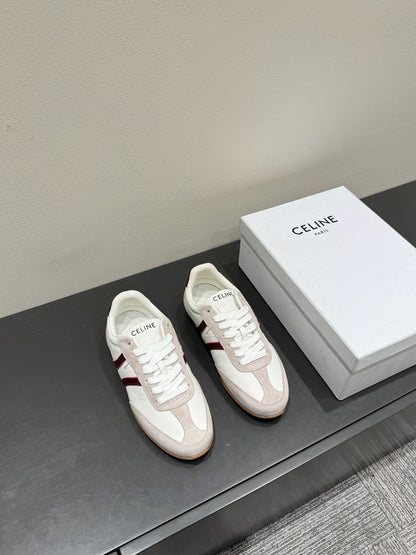 JOGGER LOW LACE-UP SNEAKER IN CALFSKIN & SUEDE WHITE/BEIGE/RED