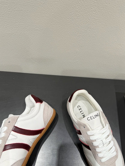 JOGGER LOW LACE-UP SNEAKER IN CALFSKIN & SUEDE WHITE/BEIGE/RED