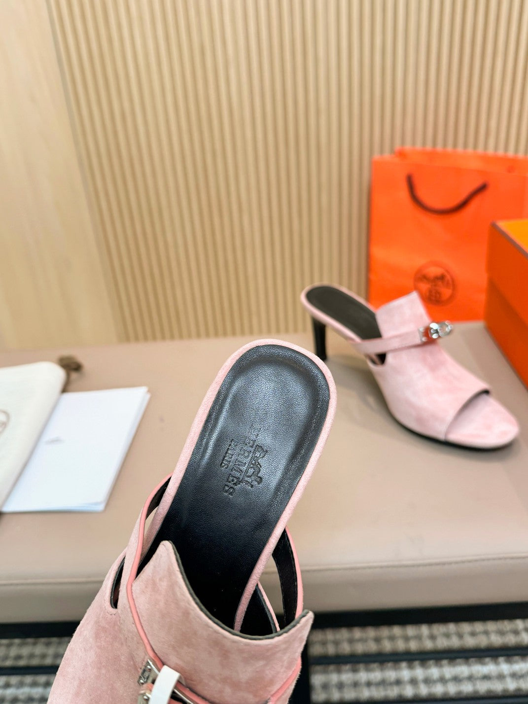 HEDEN MULE 80 LIGHT PINK SUEDE