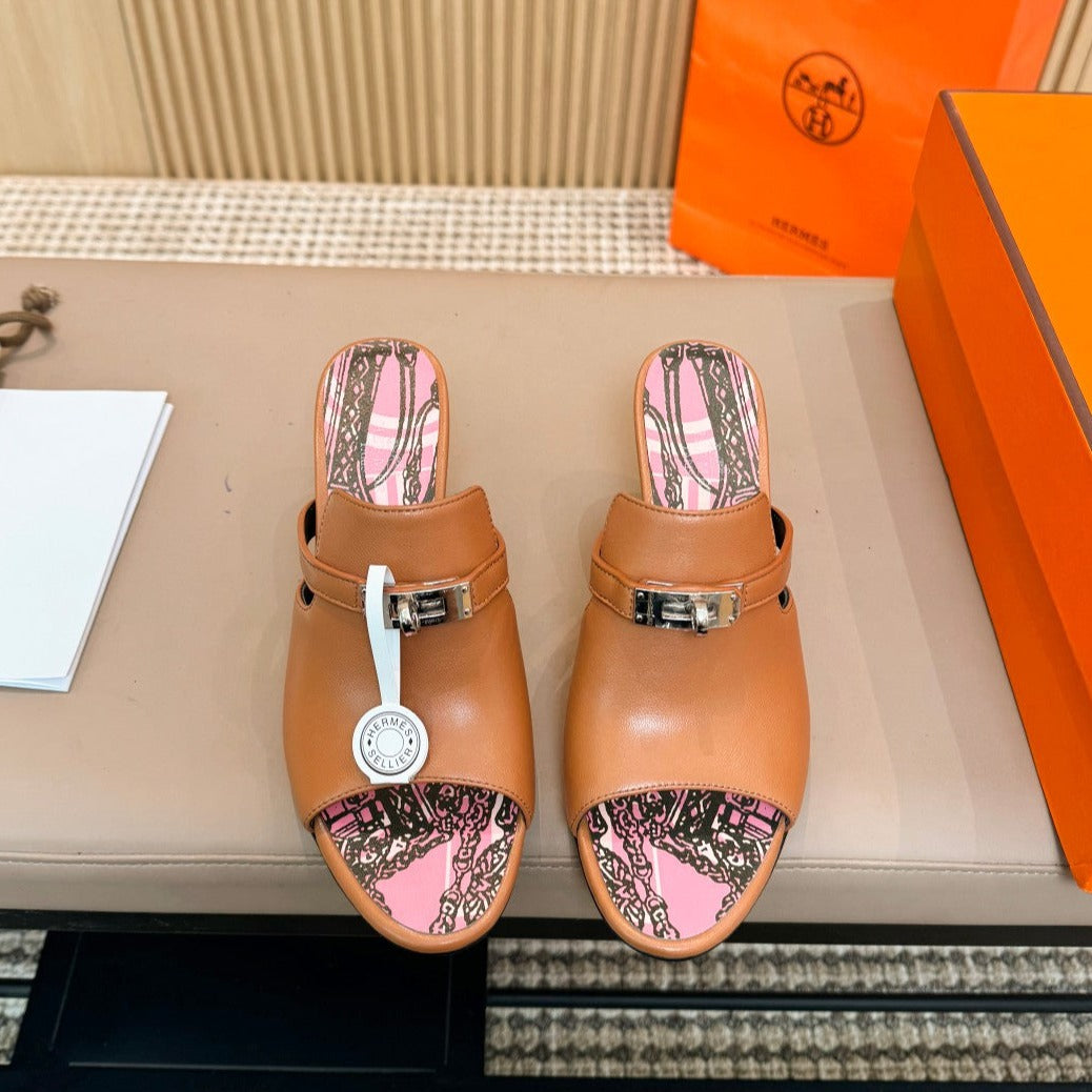 HEDEN MULE 80 TAWNY CALFSKIN WITH PATTERN