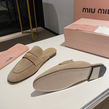 MULES SLIPPERS KHAKI COLOR SUEDE WITH GOLD COIN
