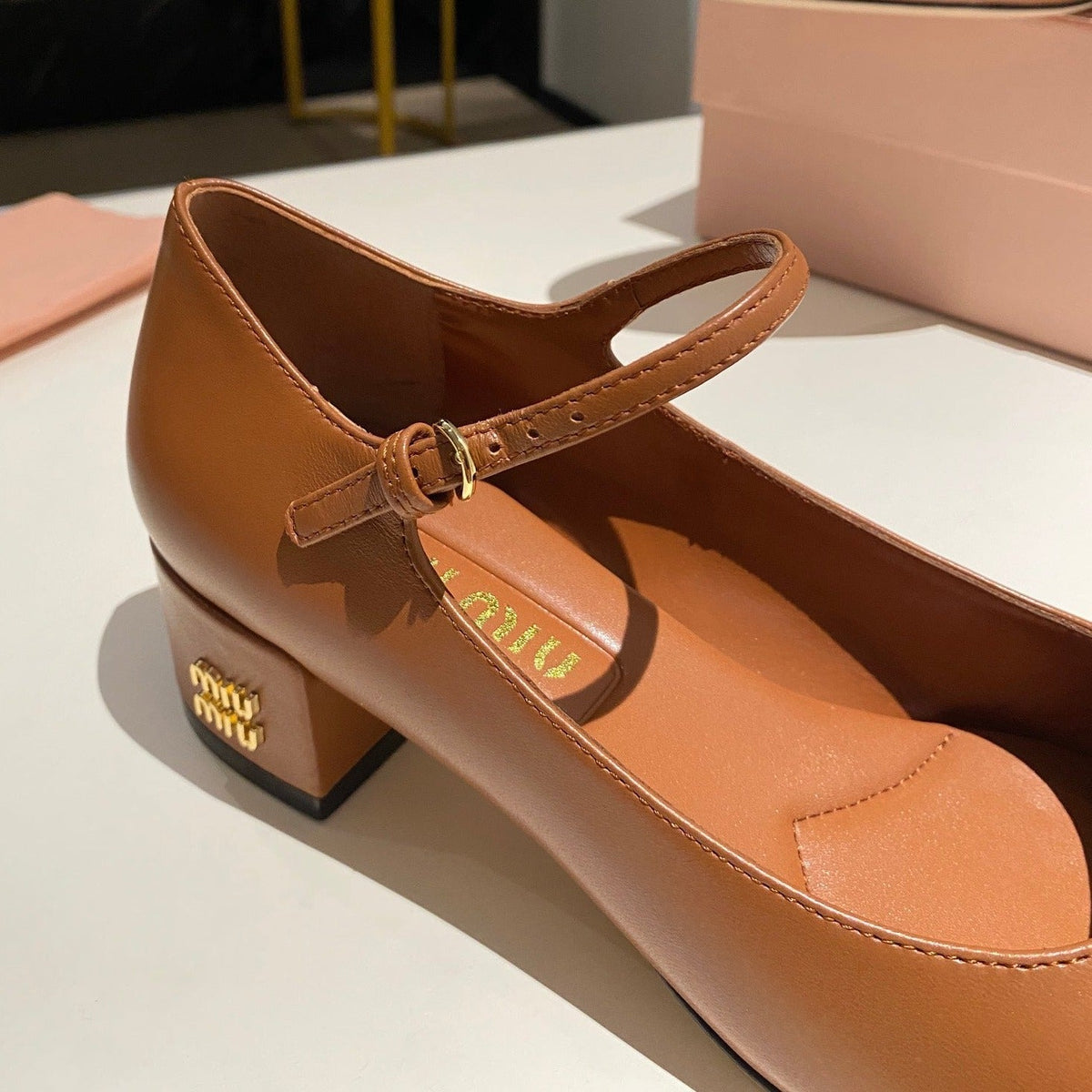 MARY JANE SHOES CLASSIC CARAMEL COLOR SHEEPSKIN