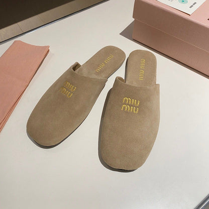 MULES SLIPPERS RETRO KHAKI COLOR SUEDE