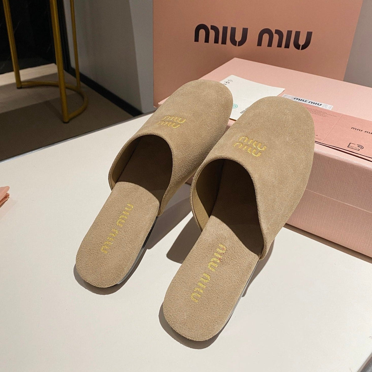 MULES SLIPPERS RETRO KHAKI COLOR SUEDE