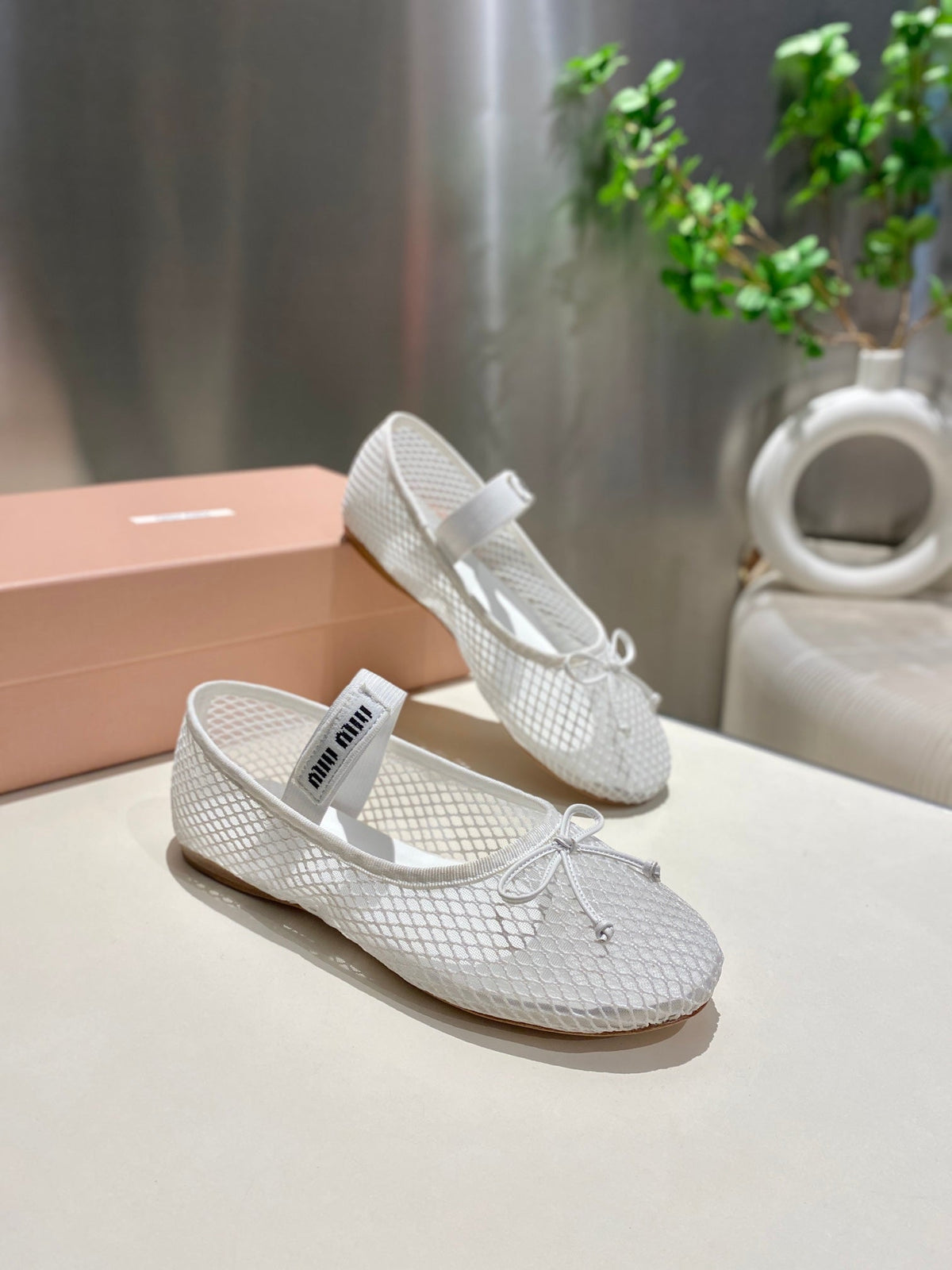 MARY JANE FLAT IN WHITE MESH