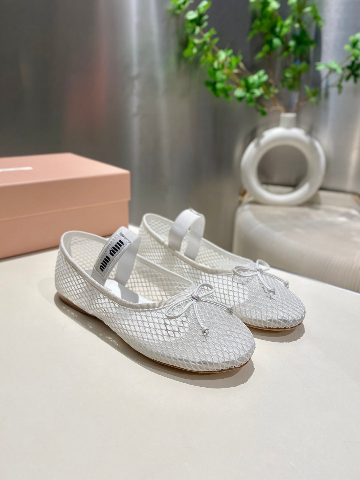 MARY JANE FLAT IN WHITE MESH