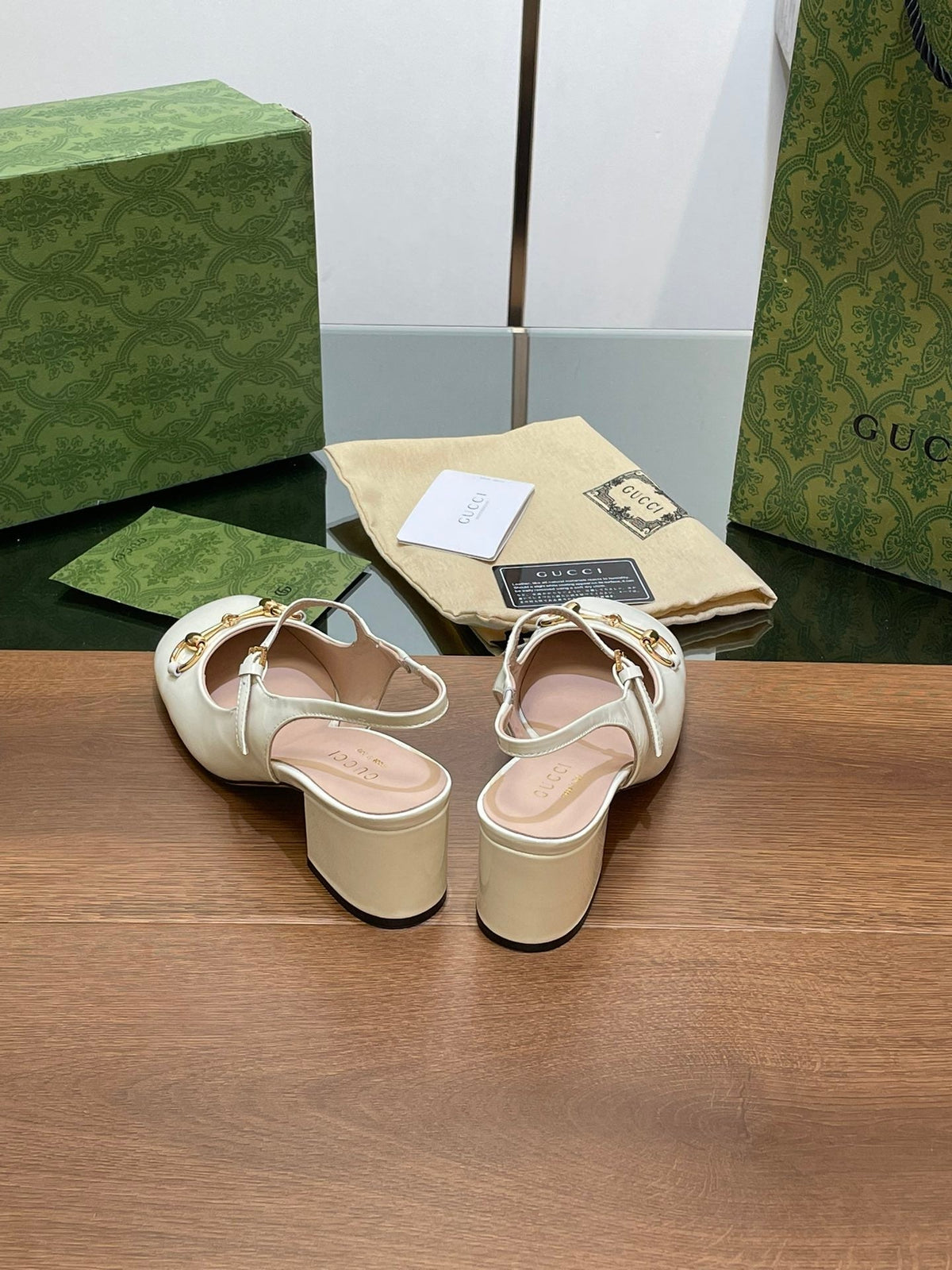 GG HORSEBIT PUMP WHITE GLOSSY LAMBSKIN