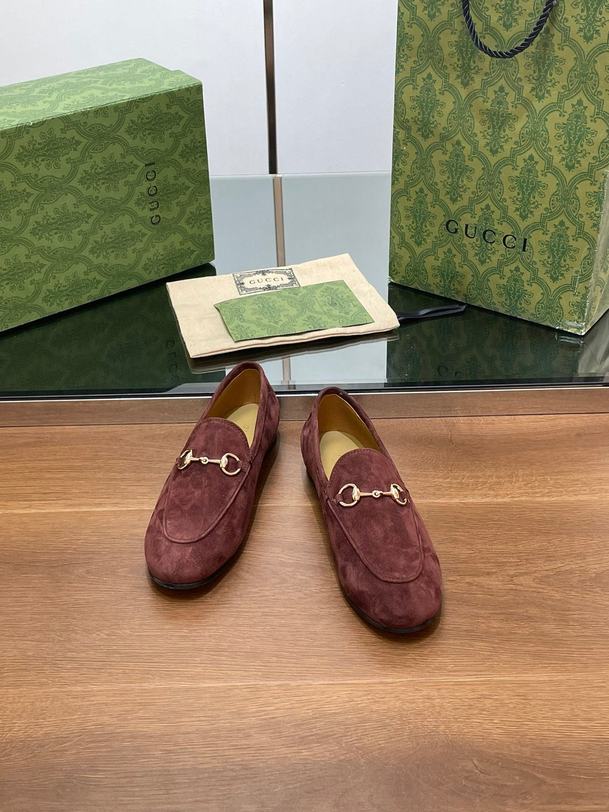 HORSEBIT LOAFER IN UMBER BROWN SUEDE WITH GOLD HARDWARE