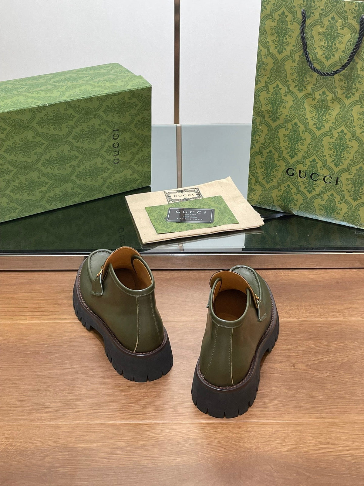 HORSEBIT ANKLE BOOTS 4.5CM IN ARMY GREEN CALFSKIN