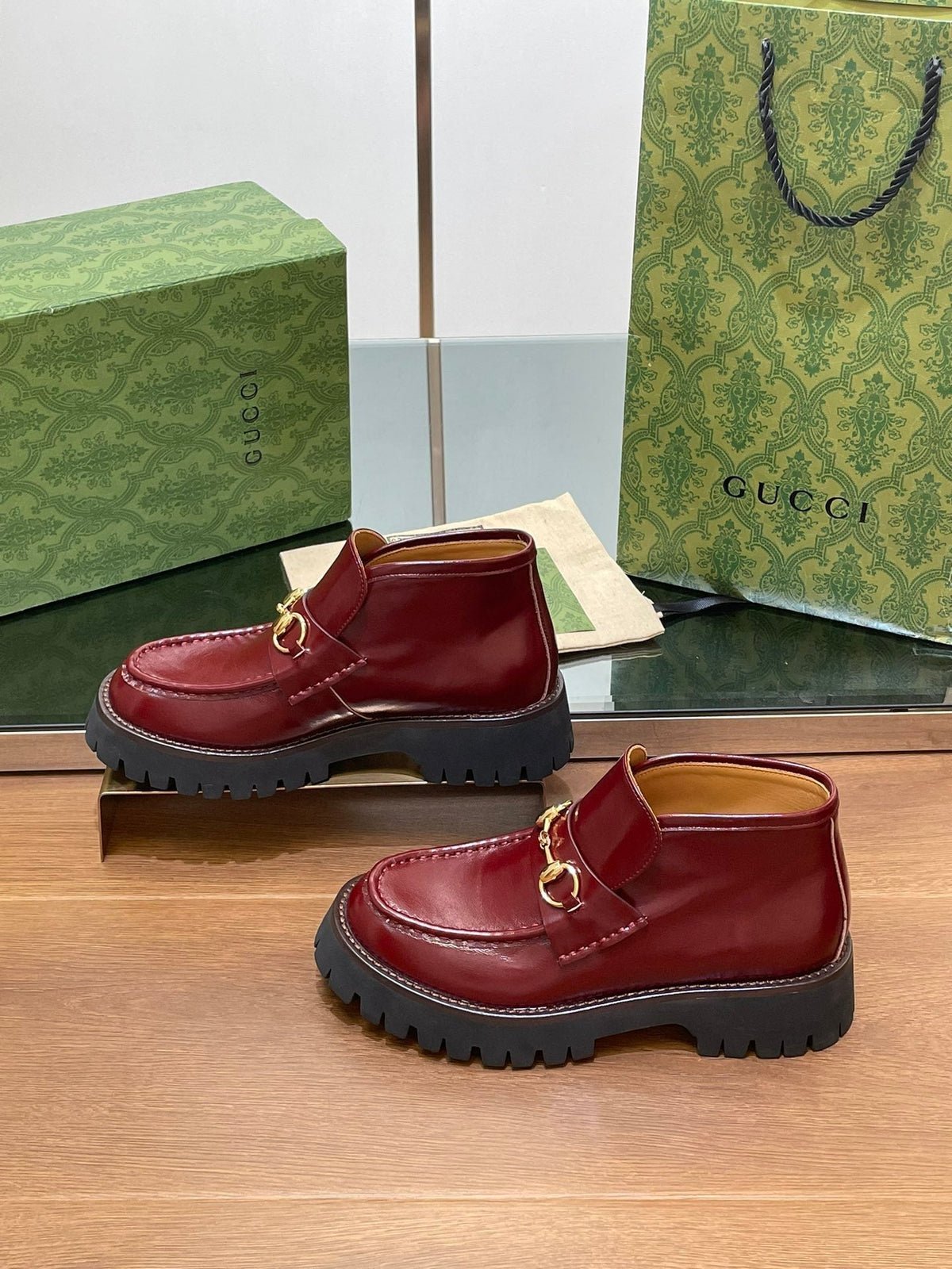 HORSEBIT ANKLE BOOTS 4.5CM IN BURGUNDY RED CALFSKIN