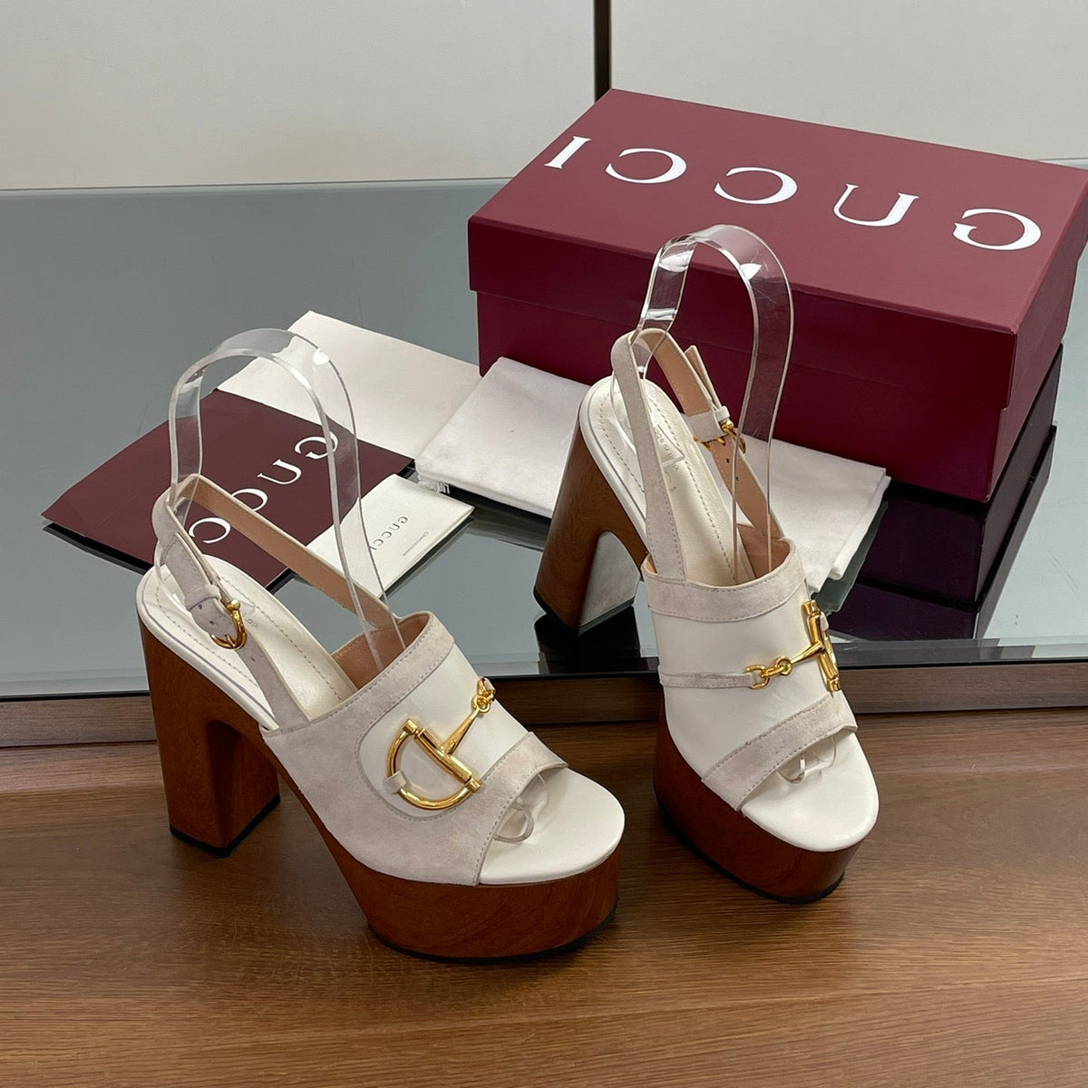HIGH HEEL SANDALS 13 CM IN CREAM WHITE CALFSKIN MIX SUEDUE GOLD HARDWARE