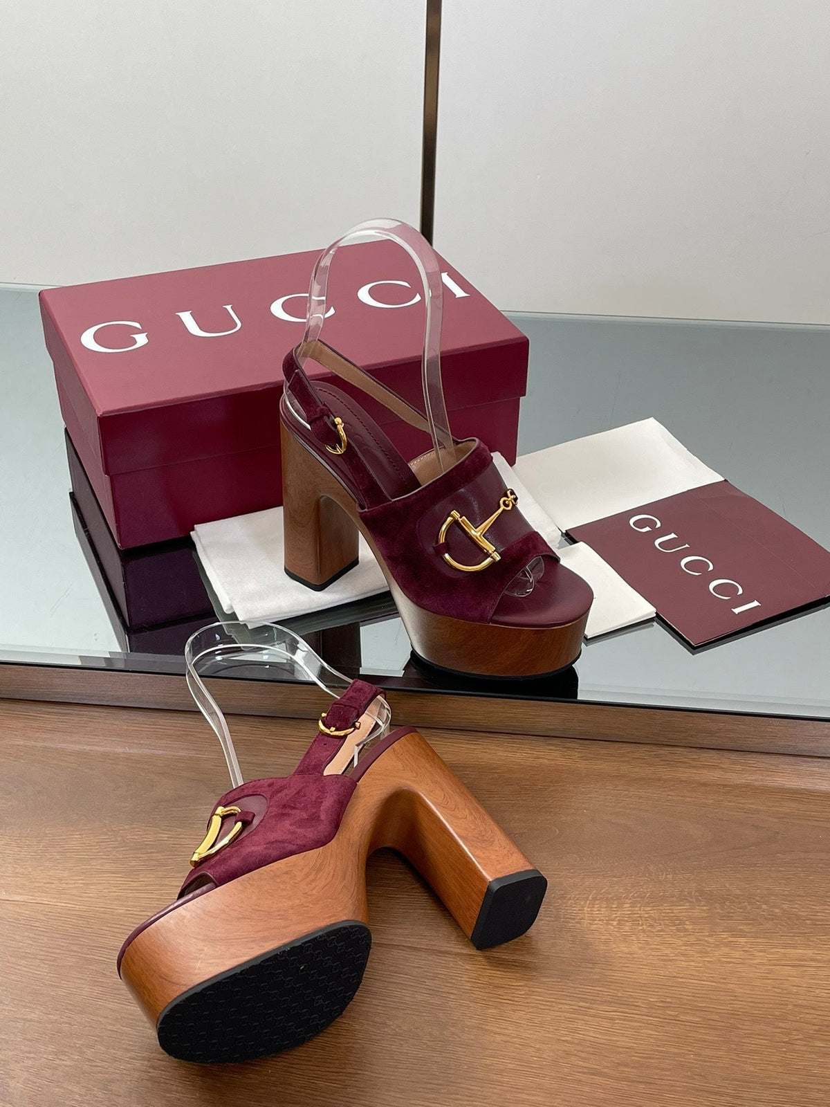 HIGH HEEL SANDALS 13 CM IN DARK RED CALFSKIN MIX SUEDUE GOLD HARDWARE