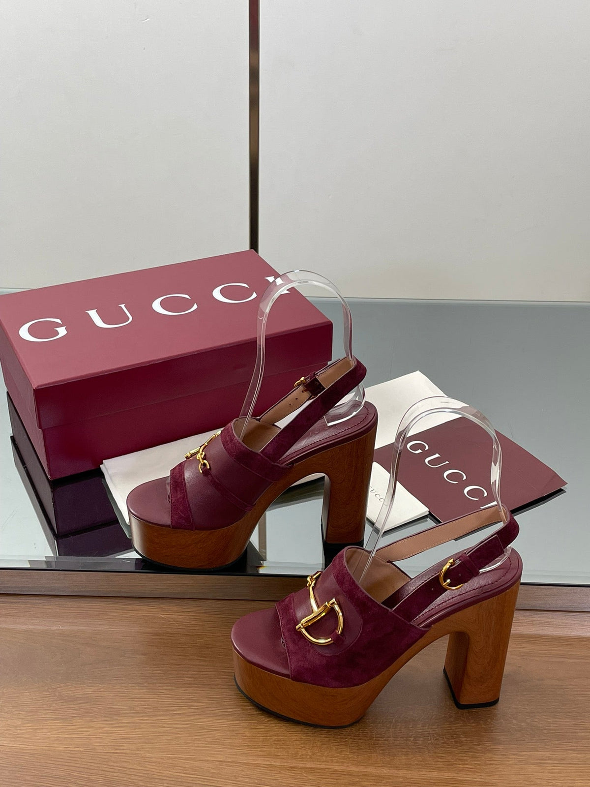 HIGH HEEL SANDALS 13 CM IN DARK RED CALFSKIN MIX SUEDUE GOLD HARDWARE