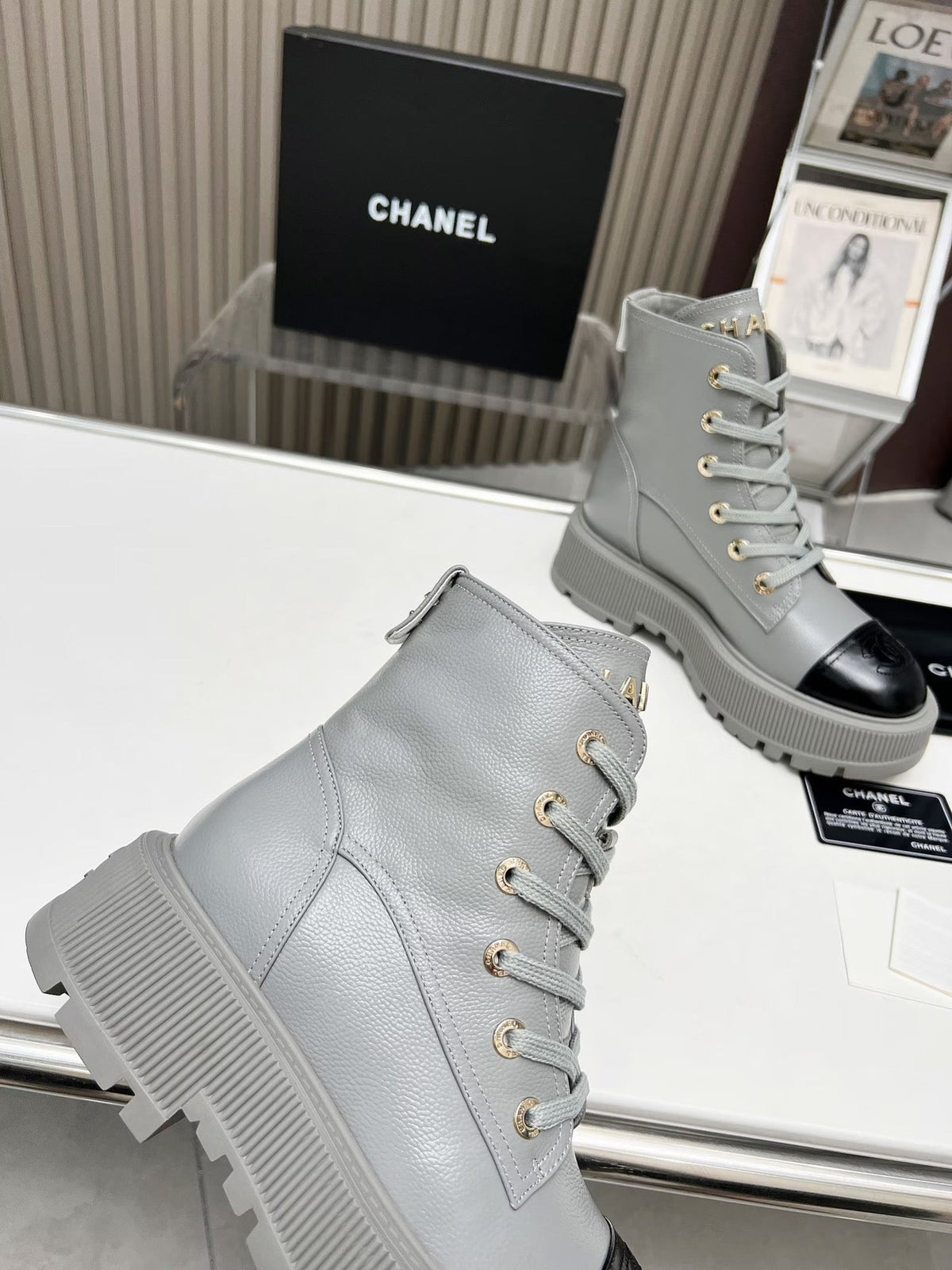SHORT BOOTS IN SLATE GREY MIX BLACK COWHIDE