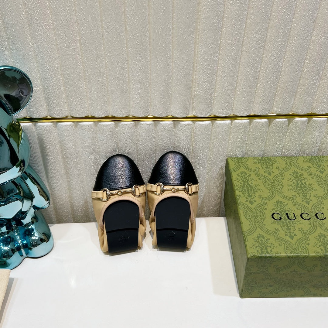 GG BALLET SUPER SLIM BUCKLE BLACK AND CREAM LAMBSKIN