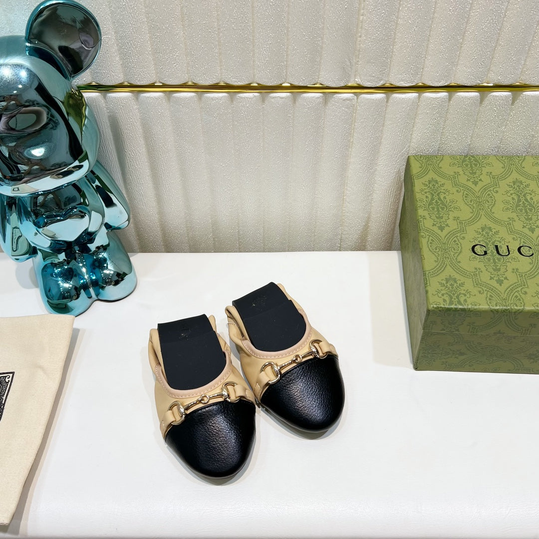 GG BALLET SUPER SLIM BUCKLE BLACK AND CREAM LAMBSKIN
