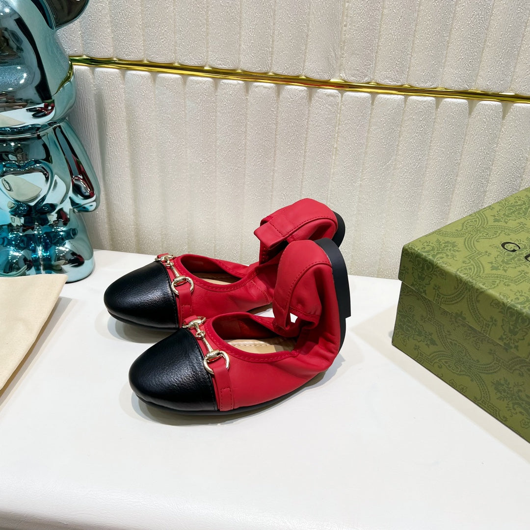 GG BALLET SUPER SLIM BUCKLE BLACK AND CRIMSON LAMBSKIN