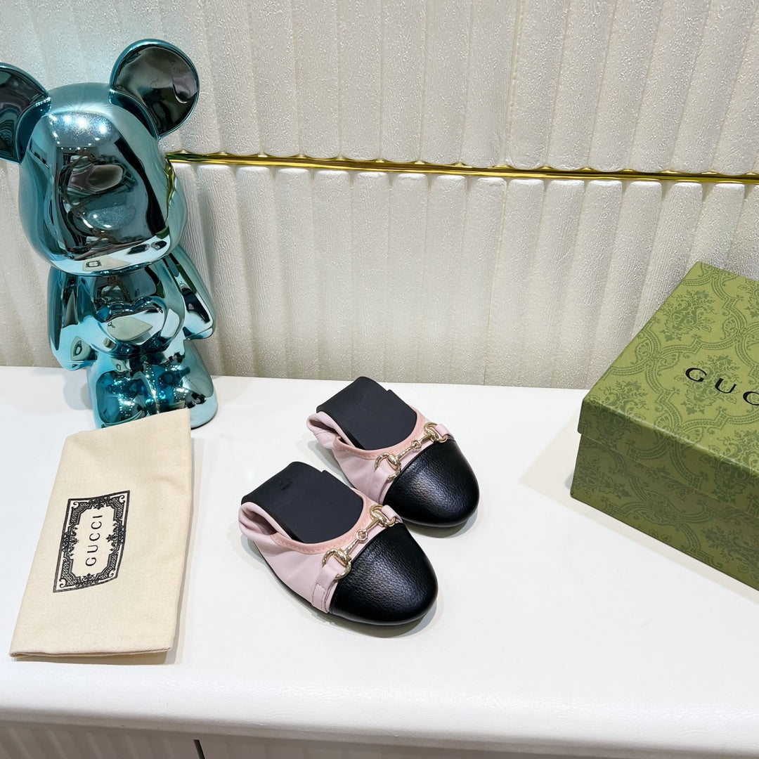 GG BALLET SUPER SLIM BUCKLE PASTEL PINK AND BLACK LAMBSKIN