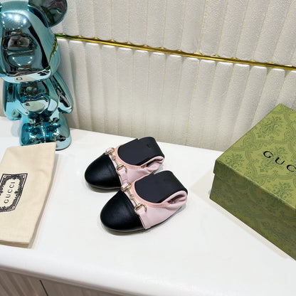 GG BALLET SUPER SLIM BUCKLE PASTEL PINK AND BLACK LAMBSKIN