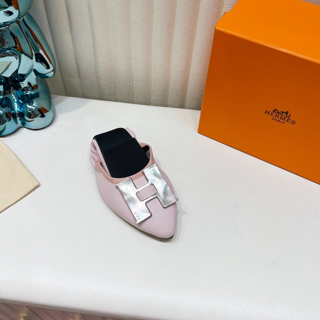 H-BUCKLE BALLLET FLAT LIGHT PINK CALFSKIN