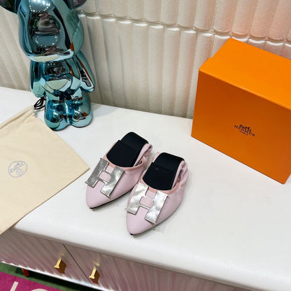 H-BUCKLE BALLLET FLAT LIGHT PINK CALFSKIN