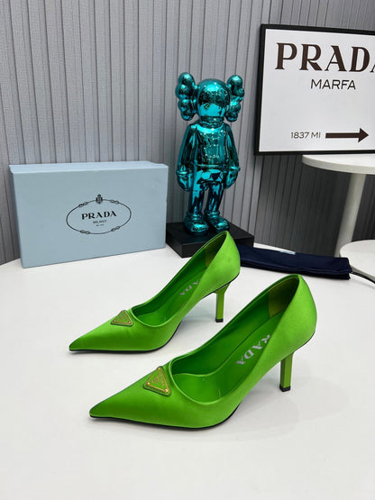 HIGH-HEEL PUMPS IN THYME GREEN SATIN