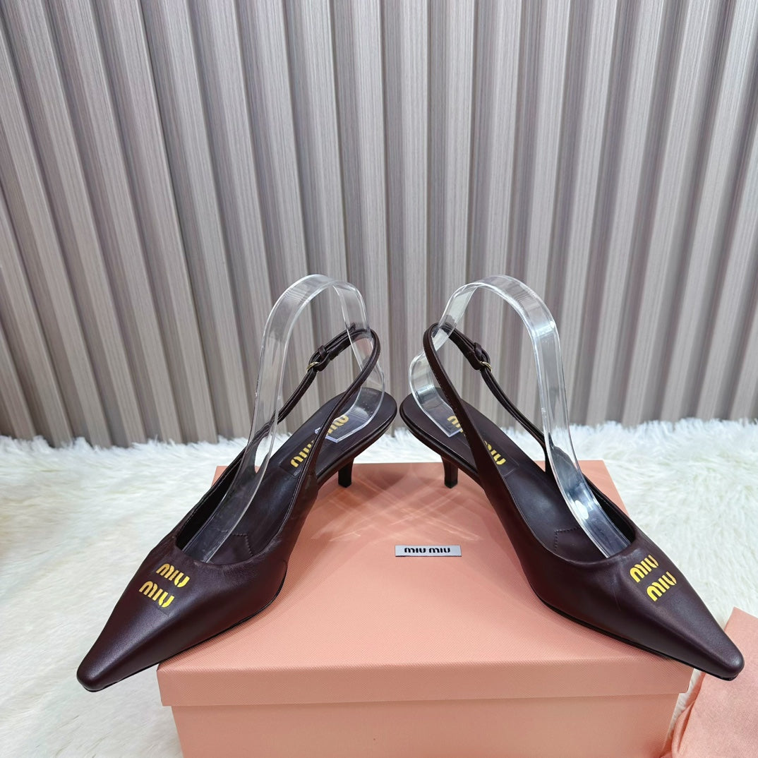 POINTED-TOE SLINGBACK IN MAHOGANY LAMBSKIN
