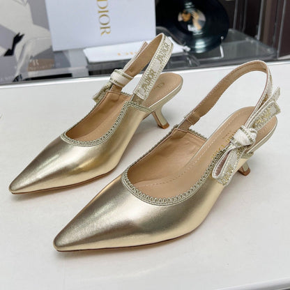 J'ADIOR SLINGBACK PUMP LIGHT GOLD CALFSKIN AND EMBROIDERED FABRIC 65 MM