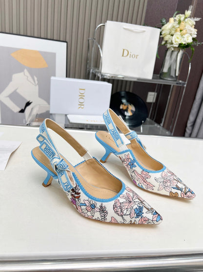 J'ADIOR SLINGBACK PUMP COLORFUL NATURAL RAFFIA AND EMBROIDERED COTTON 65 MM 130845