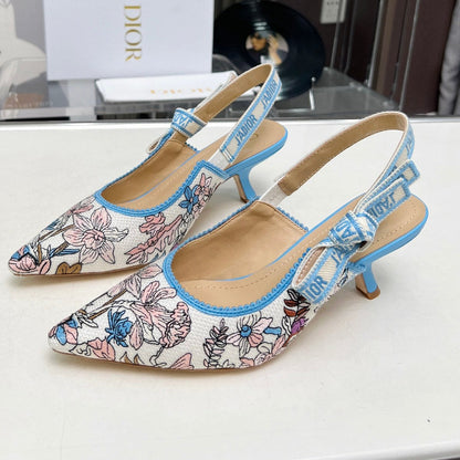 J'ADIOR SLINGBACK PUMP COLORFUL NATURAL RAFFIA AND EMBROIDERED COTTON 65 MM 130845