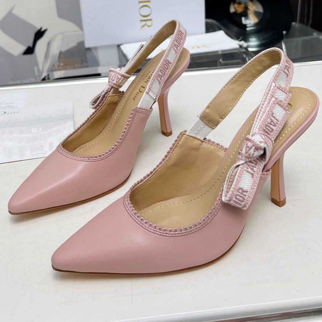 J'ADIOR SLINGBACK PUMP LIGHT PINK CALFSKIN AND EMBROIDERED FABRIC 10 CM