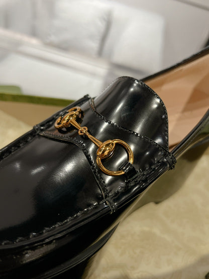 GG HORSEBIT PLATFORM LOAFER GLOSSY BLACK CALFSKIN