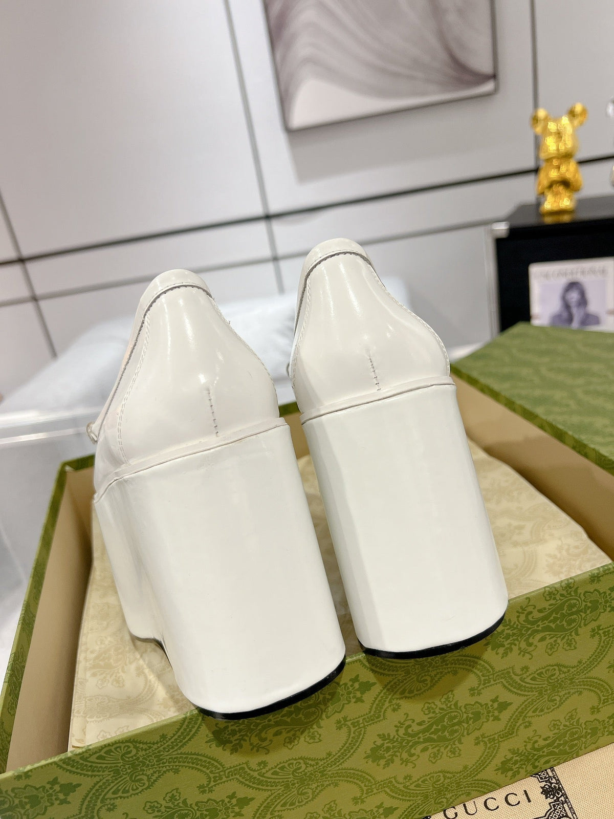 GG HORSEBIT PLATFORM LOAFER WHITE CALFSKIN