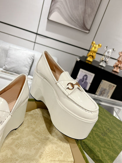 GG HORSEBIT PLATFORM LOAFER WHITE CALFSKIN