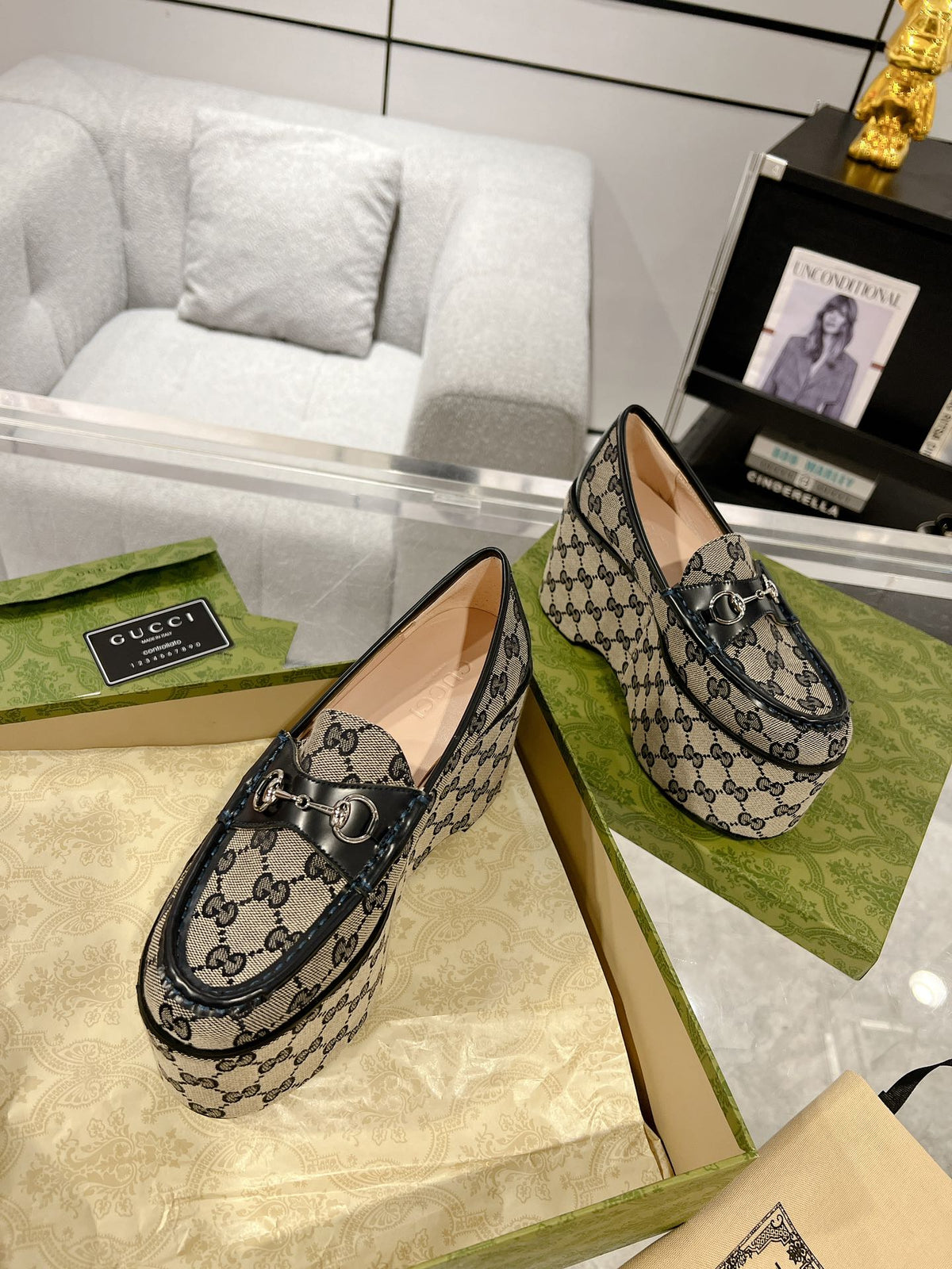 GG HORSEBIT PLATFORM LOAFER BLACK CALFSKIN