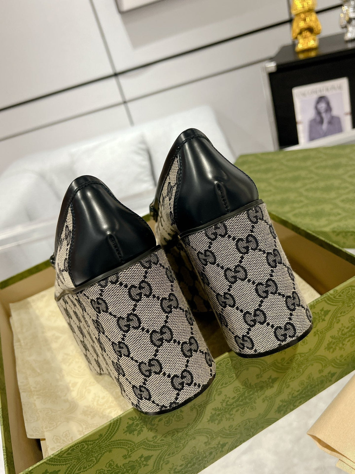 GG HORSEBIT PLATFORM LOAFER BLACK CALFSKIN