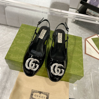 GG CRYSTALS SLINGBACK BALLET BLACK CALFSKIN