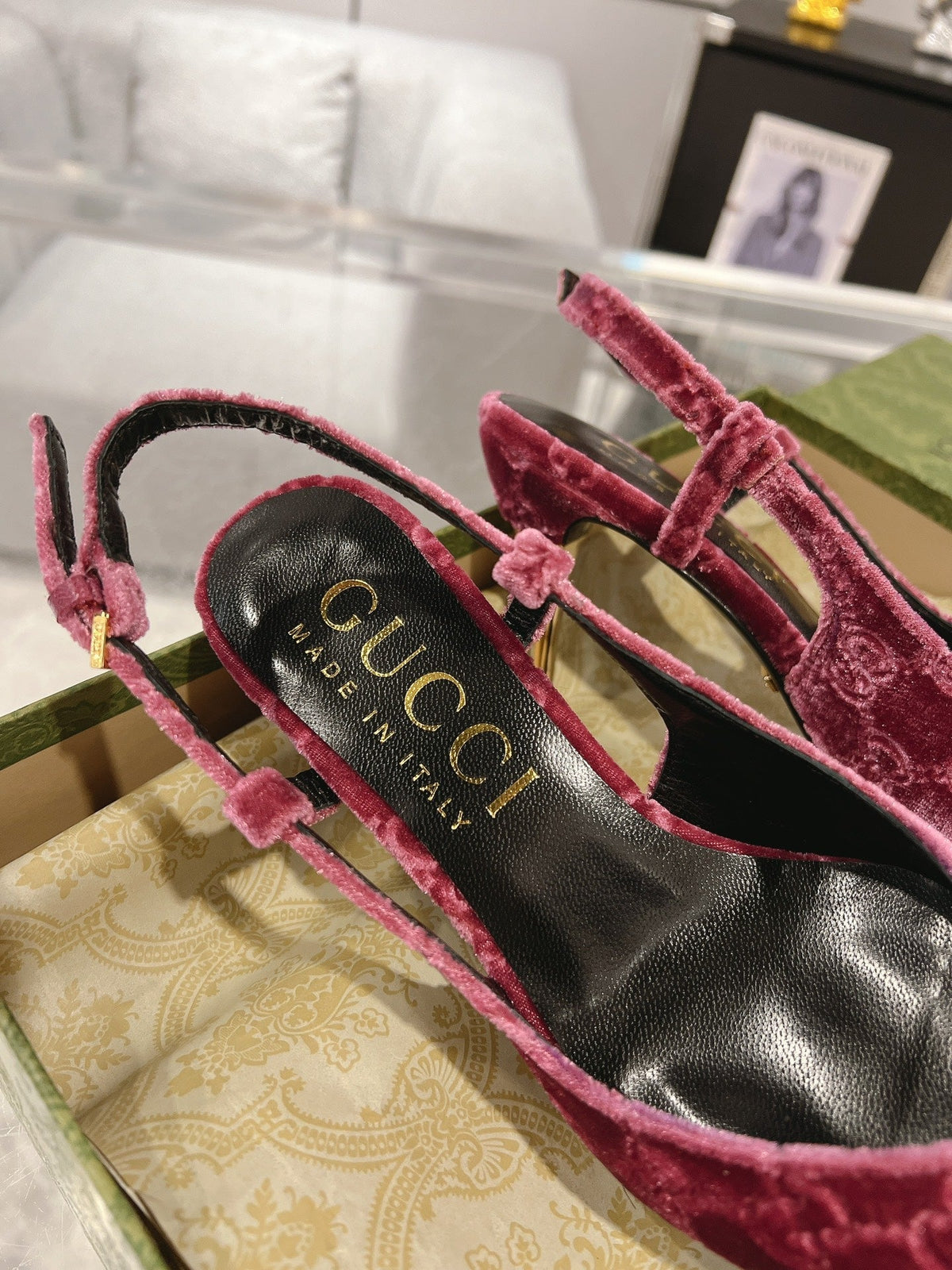 GG SLINGBACK HIGH HEEL PUMP MAGENTA VELVET
