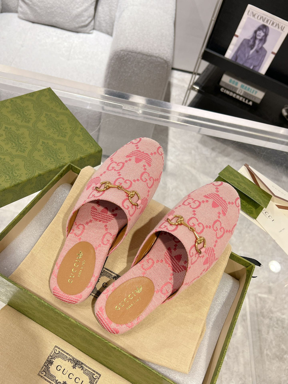 GG & ADIDAS MULE HORSEBIT BUCKLE LIGHT PINK CANVAS