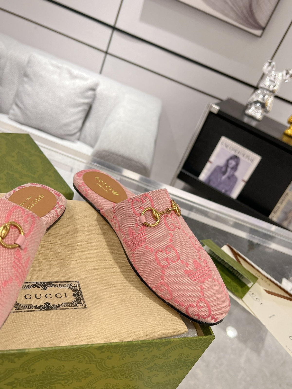 GG & ADIDAS MULE HORSEBIT BUCKLE LIGHT PINK CANVAS