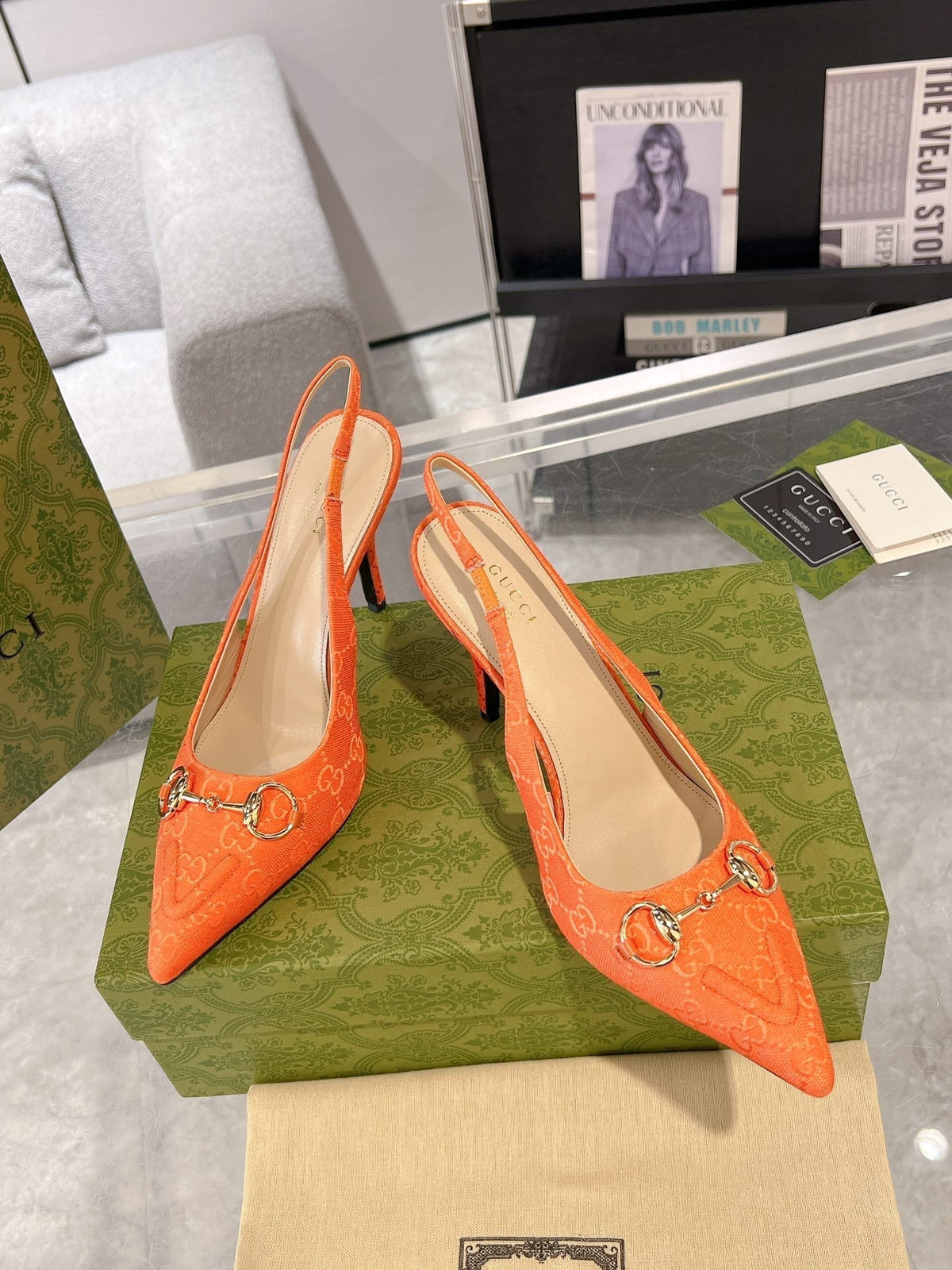 HORSEBIT SLINGBACK 105 IN ORANGE CANVAS